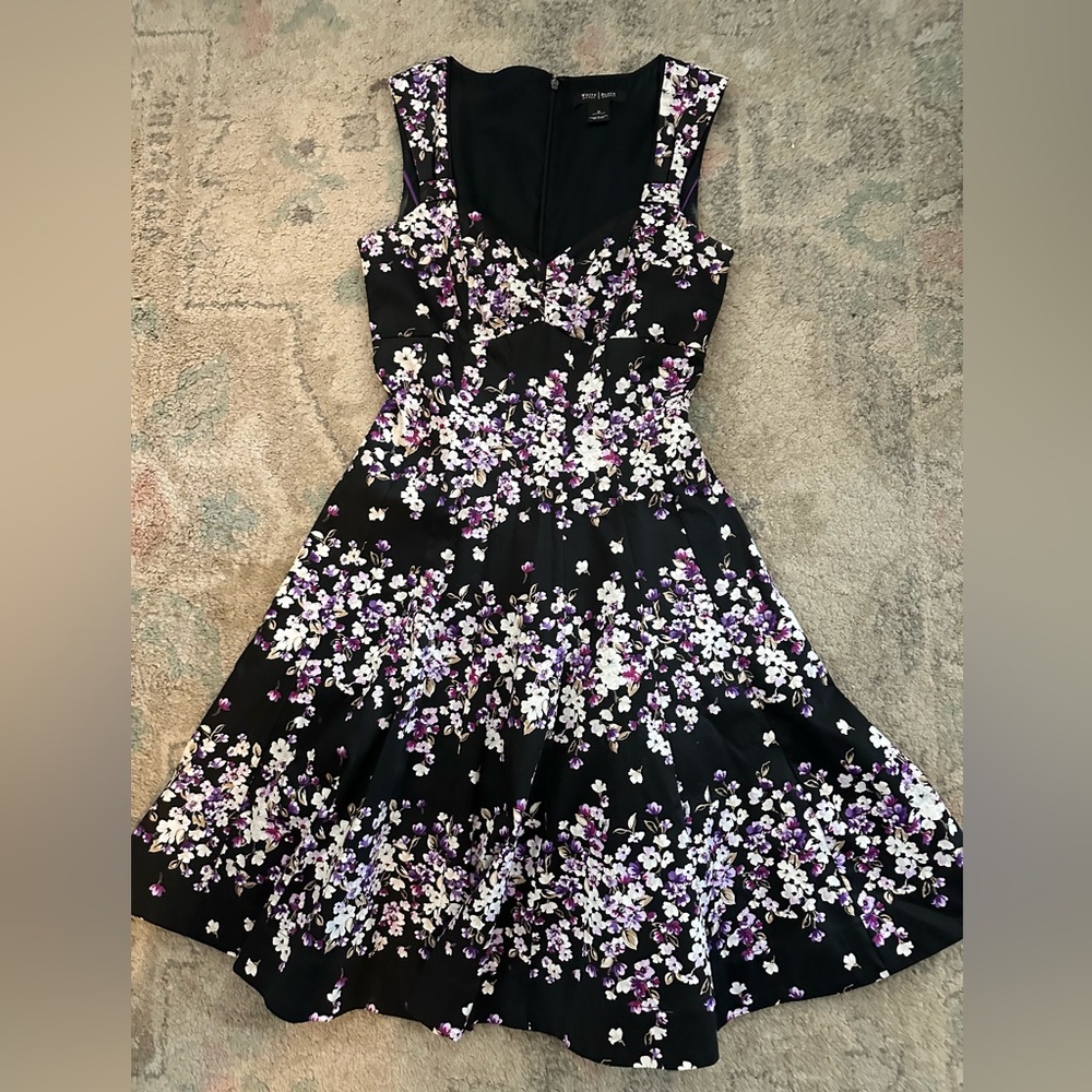White House Black Market Purple/White/Black Fit and Flare Mini Dress